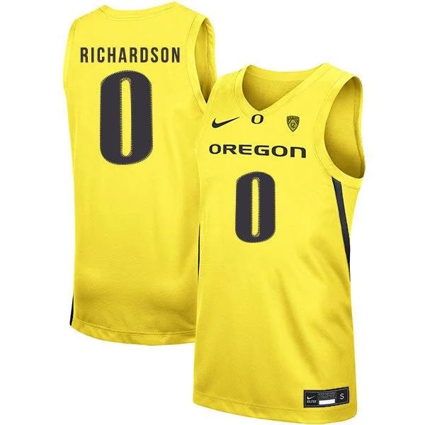 Football Jersey For Team Spirit Gear-Basketball Jersey For Team Spirit Gear-Oregon Ducks 0 Will Richardson Yellow College Basketball Basketball Jersey