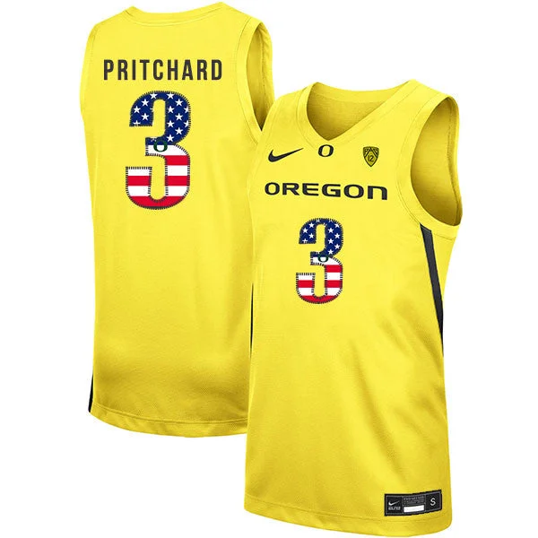 Football Jersey For Group Events-Basketball Jersey For Group Events-Oregon Ducks 3 Payton Pritchard Yellow USA Flag College Basketball Basketball Jersey