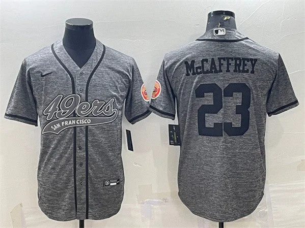 Baseball Jersey For Youth Sports Apparel-Men's San Francisco 49ers #23 Christian McCaffrey Gray With Patch Cool Base Stitched Baseball Jersey