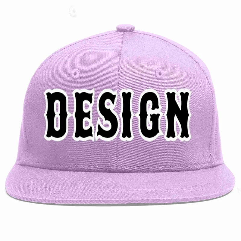 Baseball Cap With Custom Print-Custom Light Purple Black-White Flat Eaves Sport Baseball Cap Design for Men/Women/Youth