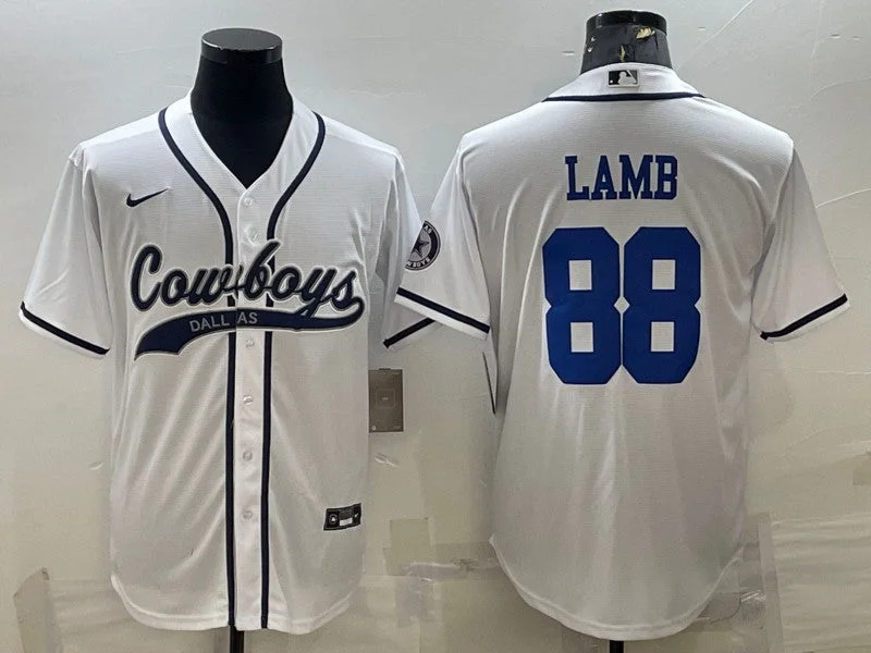 Baseball Jersey For Customized Team Colors-Men's Dallas Cowboys #88 CeeDee Lamb White With Patch Cool Base Stitched Baseball Jersey