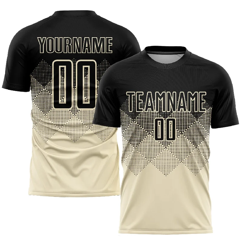 Football Jersey For Fan Apparel-Custom Cream Black Sublimation Soccer Uniform Jersey