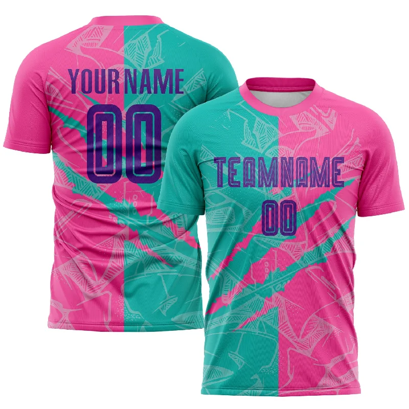 Football Jersey For Ultimate Comfort-Custom Graffiti Pattern Purple Teal-Pink Scratch Sublimation Soccer Uniform Jersey