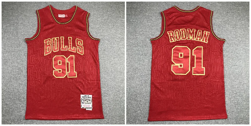 Football Jersey For Sports Apparel-Basketball Jersey For Sports Apparel-Bulls 91 Dennis Rodman Red 1997-98 Hardwood Classics Basketball Jersey