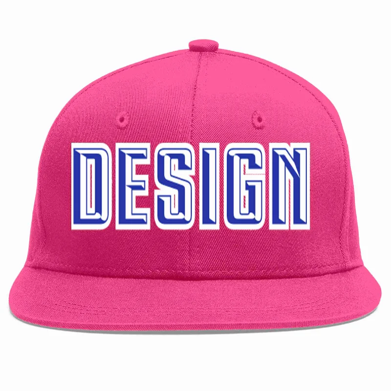 Baseball Cap With Custom Design-Custom Rose Red Royal-White Flat Eaves Sport Baseball Cap Design for Men/Women/Youth