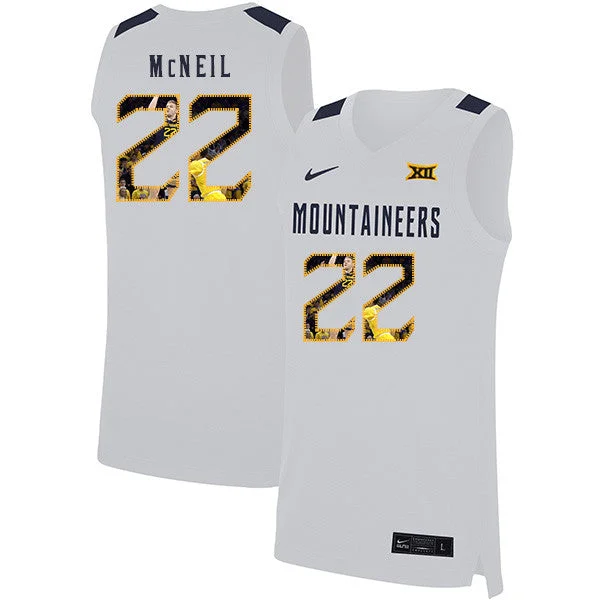 Football Jersey For Players-Basketball Jersey For Players-West Virginia Mountaineers 22 Sean McNeil White Fashion Basketball College Basketball Jersey