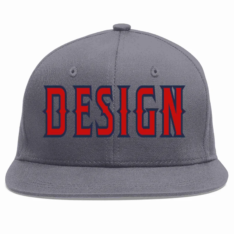 Baseball Cap For Men-Custom Dark Gray Red-Navy Flat Eaves Sport Baseball Cap Design for Men/Women/Youth