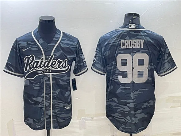 Baseball Jersey For Major League Fans-Men's Las Vegas Raiders #98 Maxx Crosby Gray Camo With Patch Cool Base Stitched Baseball Jersey