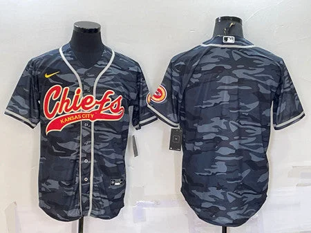 Baseball Jersey For Large Teams-Men's Kansas City Chiefs Blank Gray Camo With Patch Cool Base Stitched Baseball Jersey