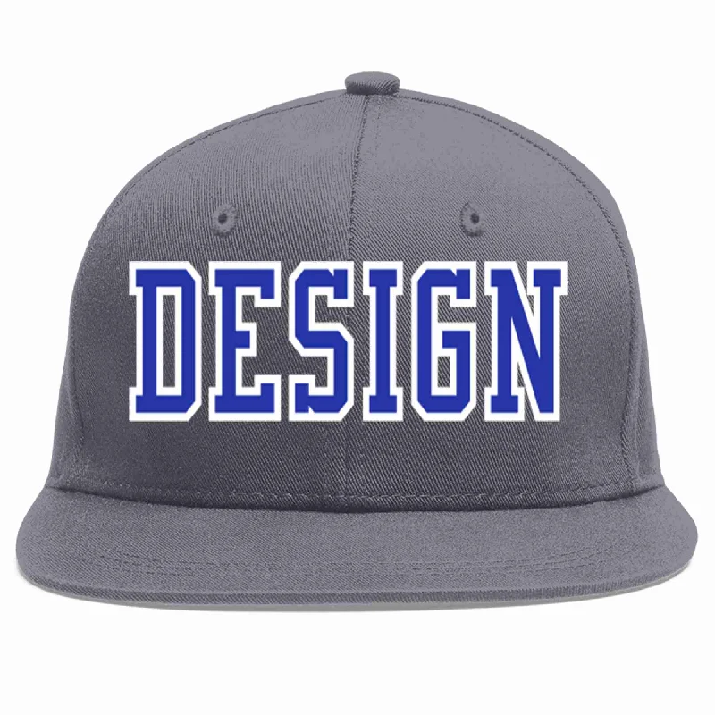 Baseball Cap For Custom Party Gifts-Custom Dark Gray Royal-White Flat Eaves Sport Baseball Cap Design for Men/Women/Youth