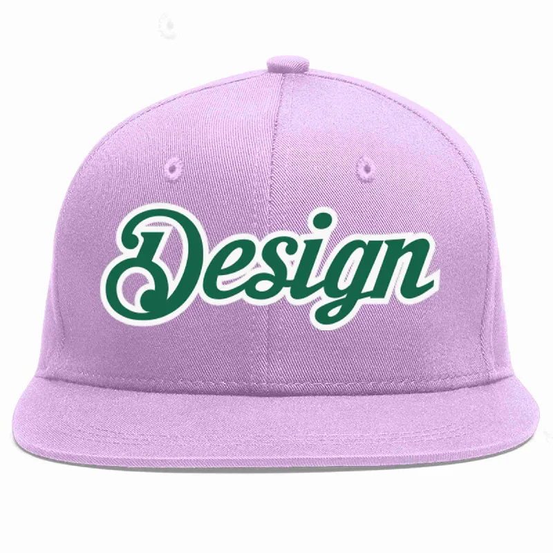 Baseball Cap With Motivational Slogans-Custom Light Purple Kelly Green-White Flat Eaves Sport Baseball Cap Design for Men/Women/Youth