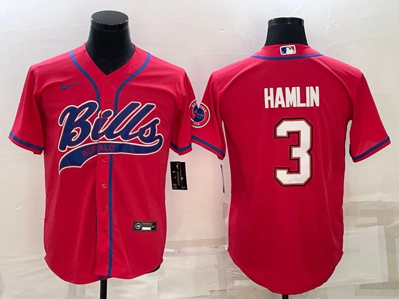 Baseball Jersey For Speedy Fit-Men's Buffalo Bills #3 Damar Hamlin Red With Patch Cool Base Stitched Baseball Jersey