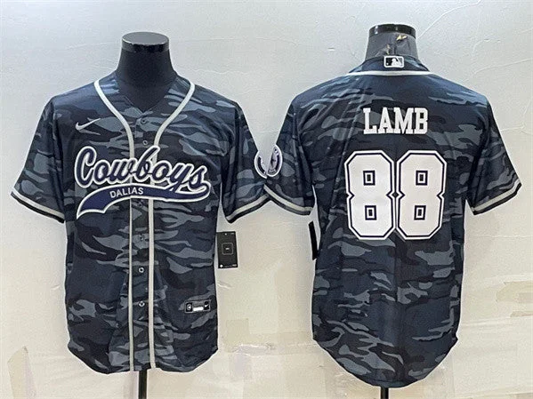 Baseball Jersey For Custom Fit-Men's Dallas Cowboys #88 CeeDee Lamb Gray Camo With Patch Cool Base Stitched Baseball Jersey