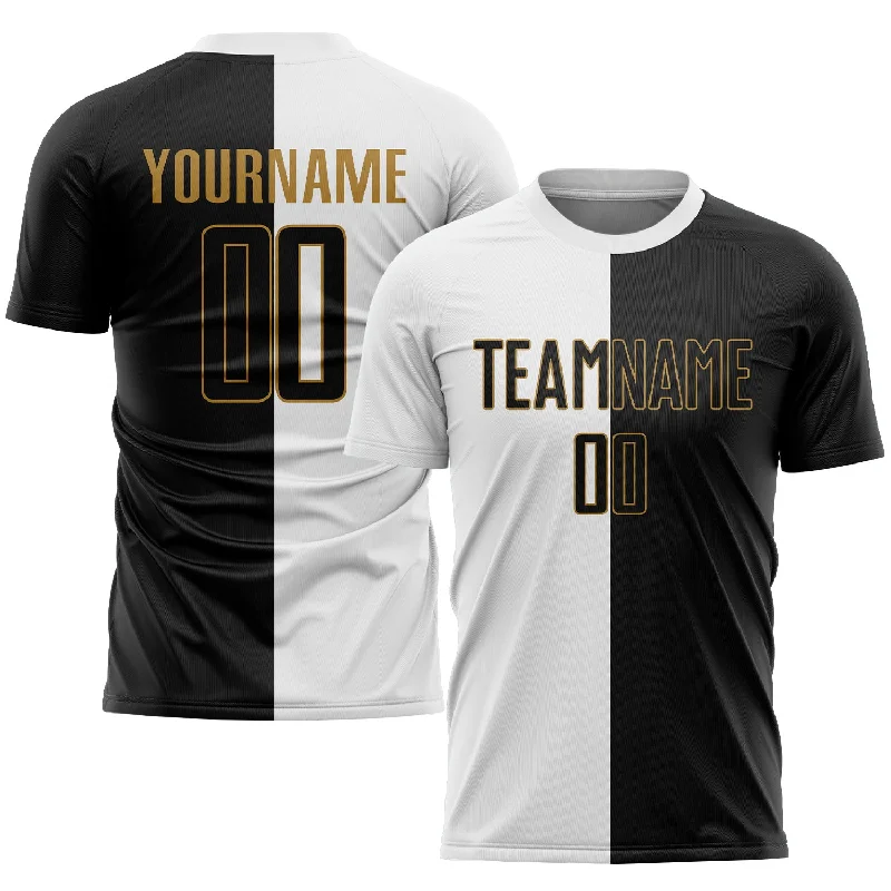 Football Jersey For Softball And Football Leagues-Custom White Black-Old Gold Sublimation Split Fashion Soccer Uniform Jersey