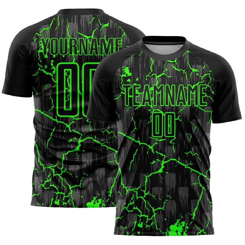 Football Jersey For League-Specific Design-Custom Black Neon Green Lightning Sublimation Soccer Uniform Jersey