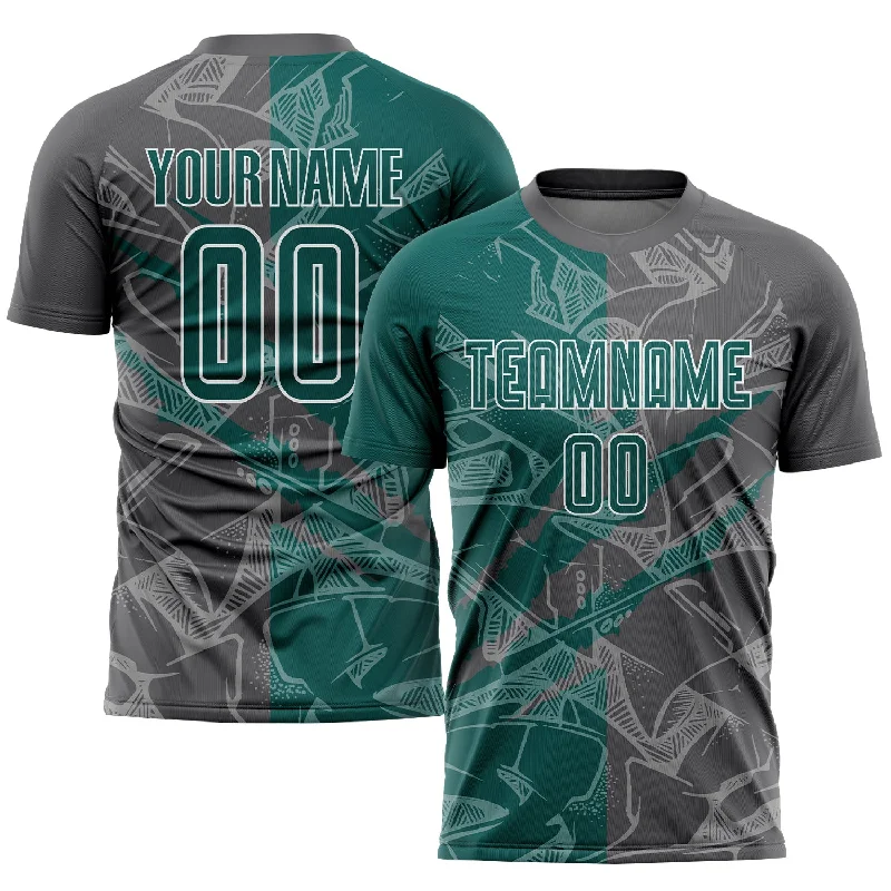 Football Jersey For League Teams-Custom Graffiti Pattern Midnight Green-Steel Gray Scratch Sublimation Soccer Uniform Jersey