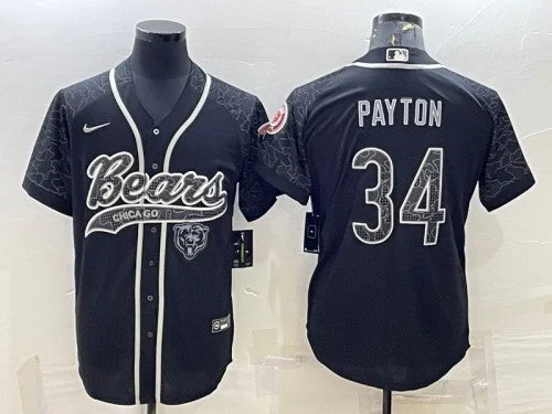 Baseball Jersey For Championship Gifts-Men's Chicago Bears #34 Walter Payton Black Reflective With Patch Cool Base Stitched Baseball Jersey