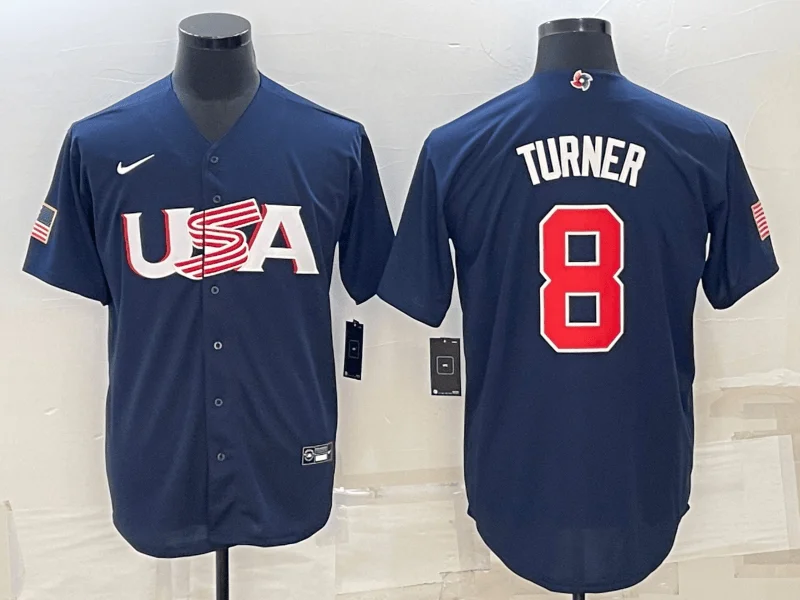 Baseball Jersey For Custom Sports Apparel-Men's USA Baseball #8 Trea Turner 2023 Navy World Baseball Classic Stitched Jersey