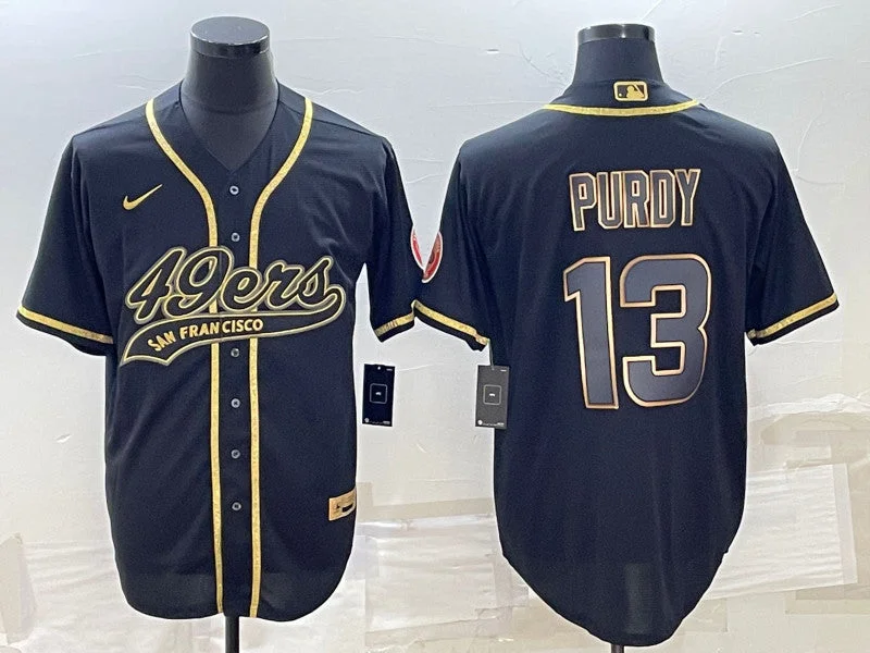 Baseball Jersey With Custom Graphics-Men's San Francisco 49ers #13 Brock Purdy Black Gold With Patch Cool Base Stitched Baseball Jersey