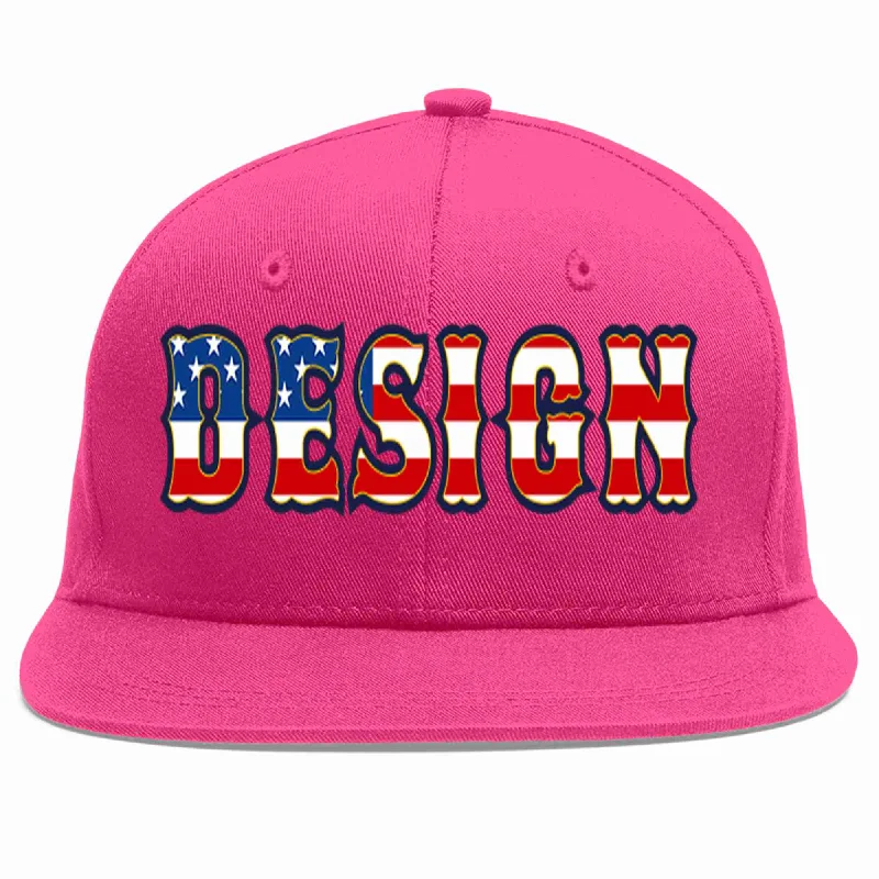 Baseball Cap With Fun Artworks-Custom Rose Red Vintage USA Flag-Gold Flat Eaves Sport Baseball Cap Design for Men/Women/Youth