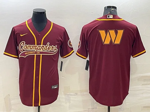 Baseball Jersey With Quick-Dry Fabric-Men's Washington Commanders Burgundy Team Big Logo With Patch Cool Base Stitched Baseball Jersey