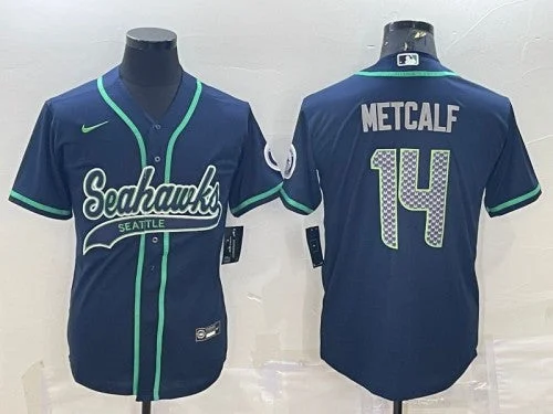 Baseball Jersey For Official Teams-Men's Seattle Seahawks #14 DK Metcalf Navy With Patch Cool Base Stitched Baseball Jersey