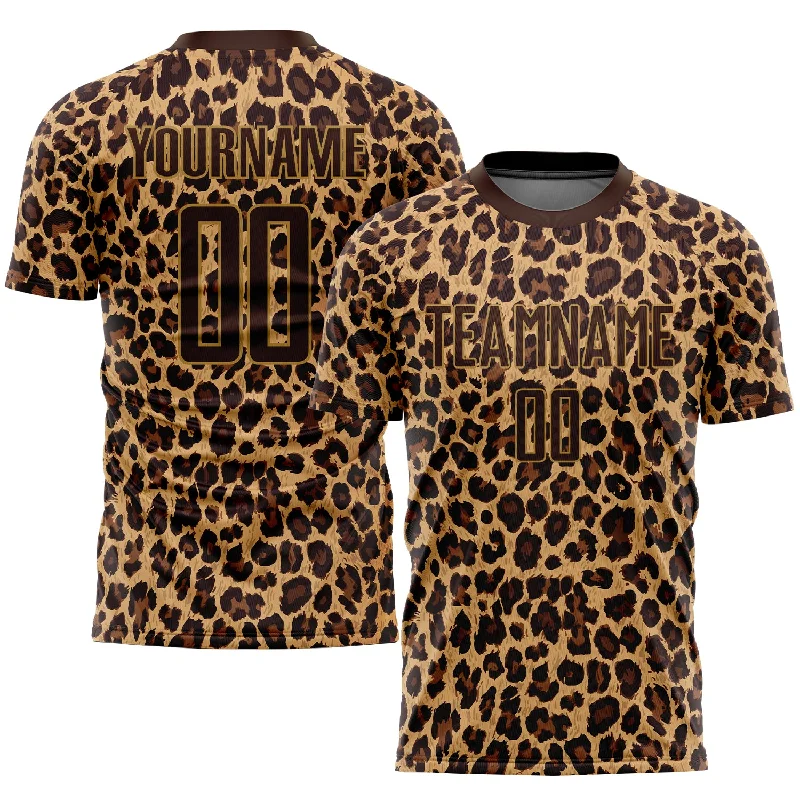 Football Jersey For Fanatics-Custom Brown Brown-Old Gold Sublimation Leopard Soccer Uniform Jersey