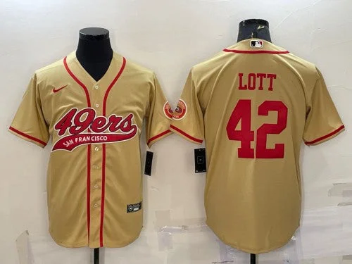 Baseball Jersey For Team Spirit-Men's San Francisco 49ers #42 Ronnie Lott Gold With Patch Cool Base Stitched Baseball Jersey