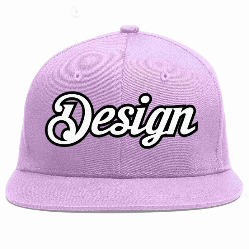 Baseball Cap For Custom Orders-Custom Light Purple White-Black Flat Eaves Sport Baseball Cap Design for Men/Women/Youth