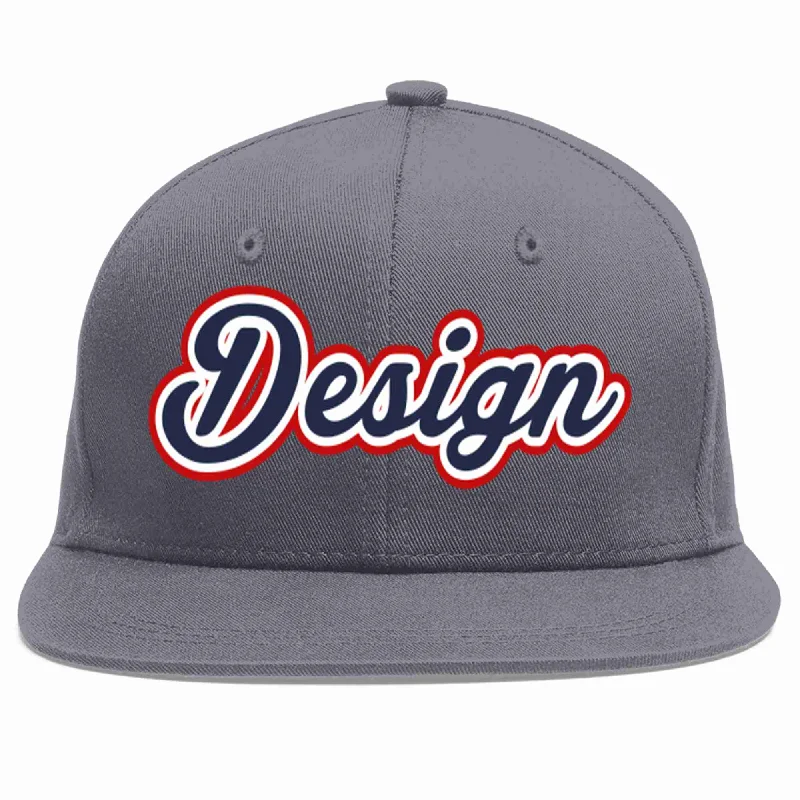 Baseball Cap With Classic Styling-Custom Dark Gray Navy-White Flat Eaves Sport Baseball Cap Design for Men/Women/Youth