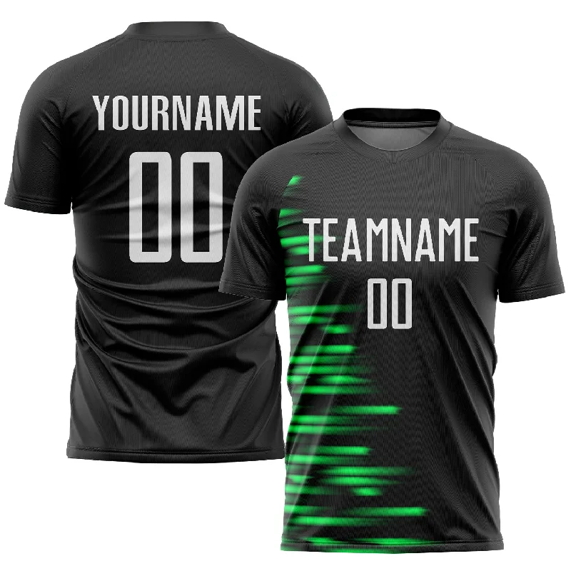 Football Jersey With Custom Print-Custom Black White-Kelly Green Sublimation Soccer Uniform Jersey