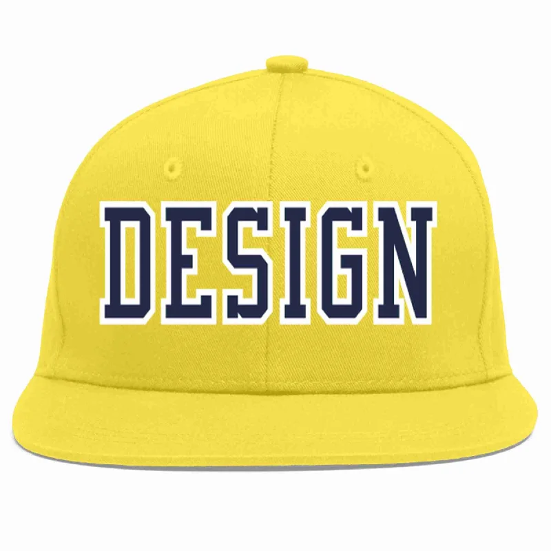 Baseball Cap For Active Wear-Custom Light Gold Navy-White Flat Eaves Sport Baseball Cap Design for Men/Women/Youth