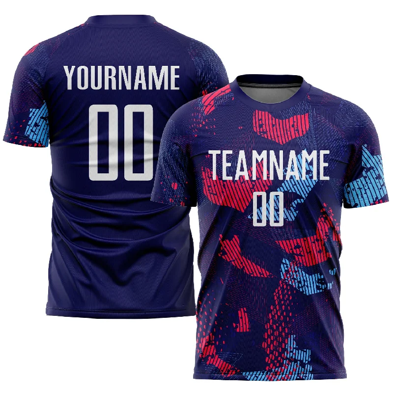 Football Jersey For Fundraising Projects-Custom Navy White-Light Blue Sublimation Soccer Uniform Jersey