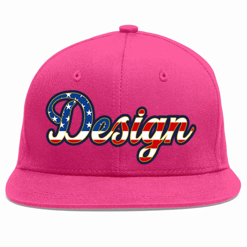 Baseball Cap For Team Events-Custom Rose Red Vintage USA Flag-Gold Flat Eaves Sport Baseball Cap Design for Men/Women/Youth