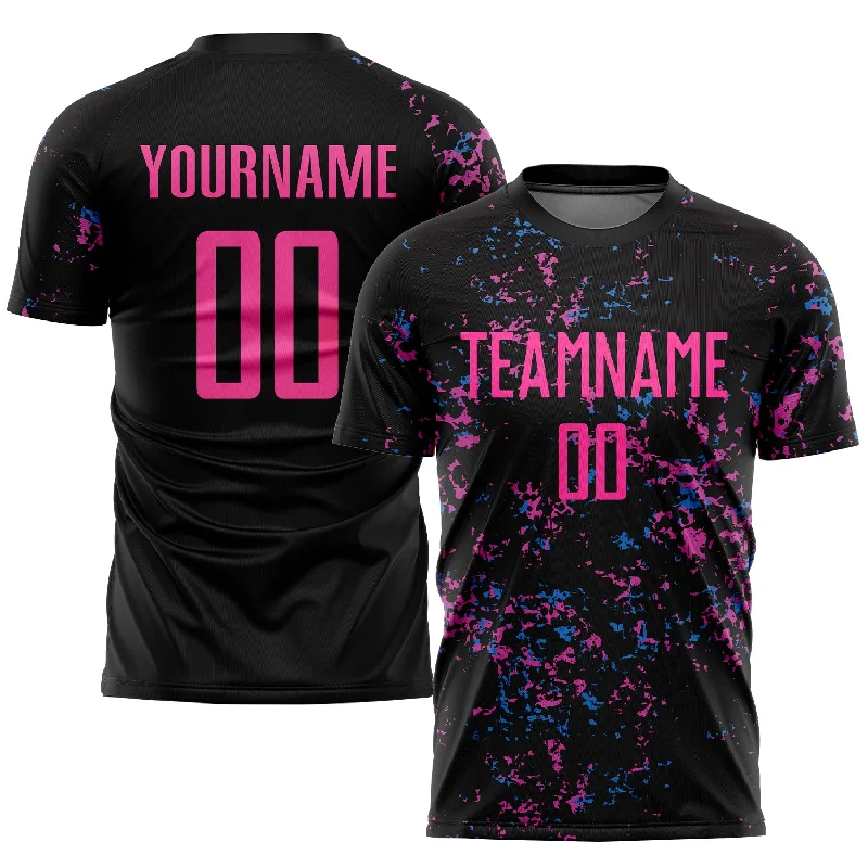 Football Jersey For Celebrations-Custom Black Pink-Light Blue Sublimation Soccer Uniform Jersey