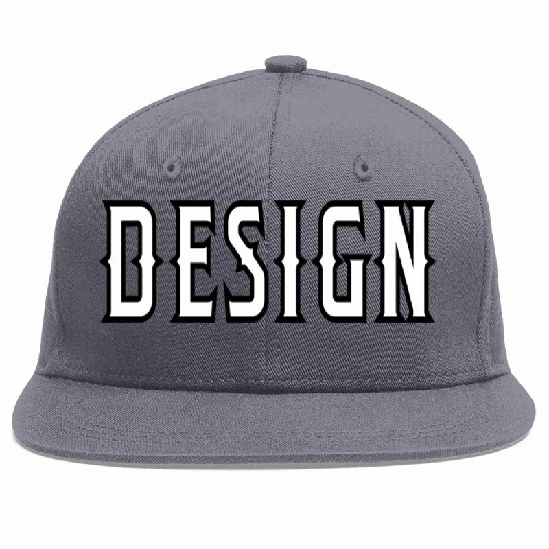 Baseball Cap For Kids-Custom Dark Gray White-Black Flat Eaves Sport Baseball Cap Design for Men/Women/Youth