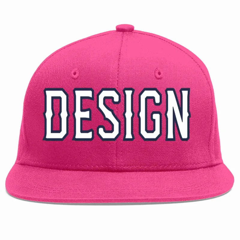 Baseball Cap With Unique Features-Custom Rose Red White-Navy Flat Eaves Sport Baseball Cap Design for Men/Women/Youth