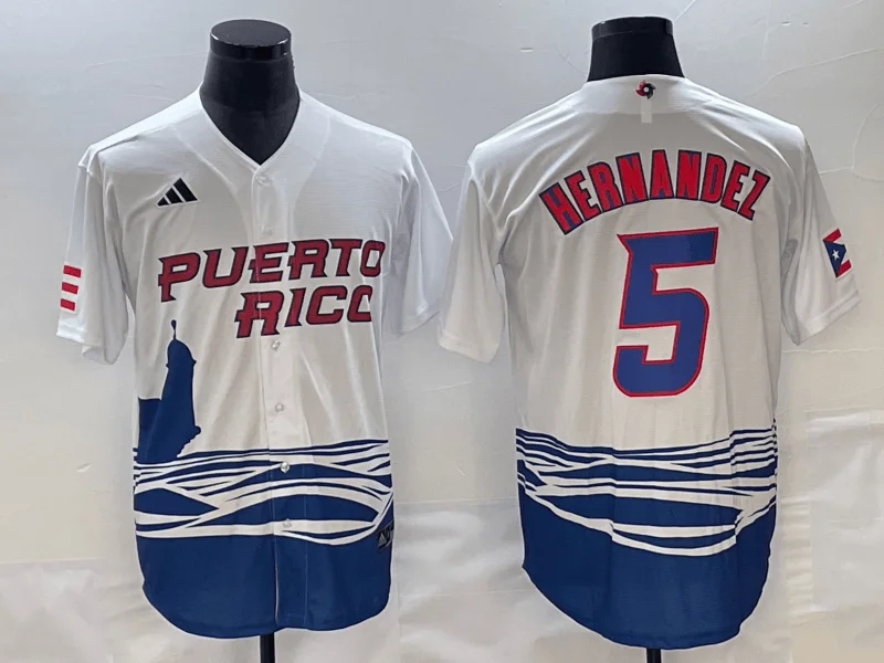 Baseball Jersey For Coaches-Men's Puerto Rico Baseball #5 Enrique Hernandez 2023 White World Baseball Classic Stitched Jersey