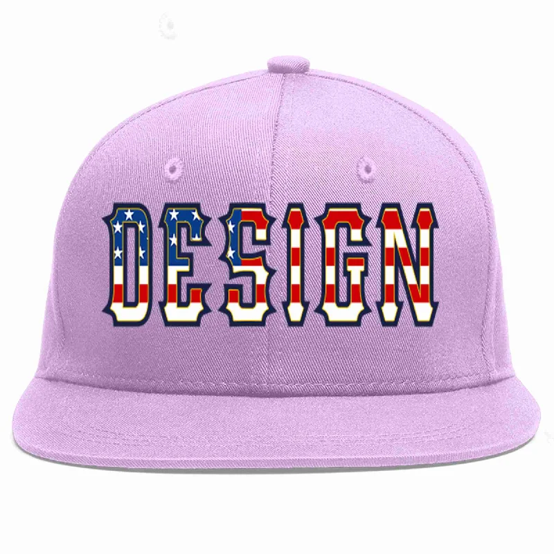 Baseball Cap For Team Events-Custom Light Purple Vintage USA Flag-Gold Flat Eaves Sport Baseball Cap Design for Men/Women/Youth