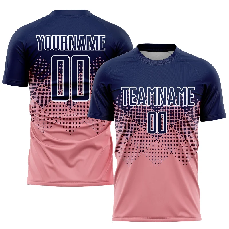 Football Jersey For Competitive Players-Custom Medium Pink Navy-White Sublimation Soccer Uniform Jersey