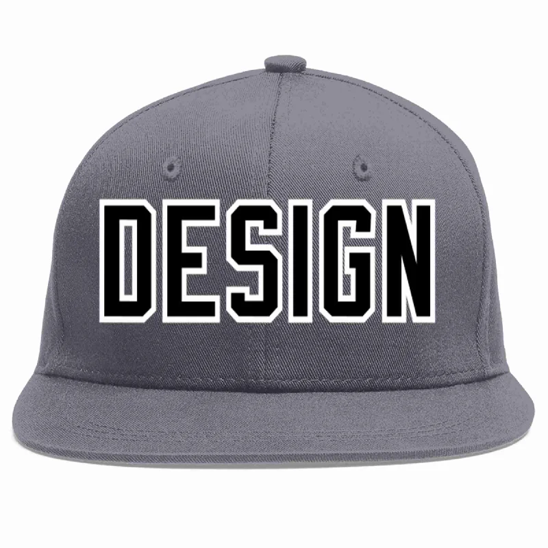 Baseball Cap For Spring Fashion-Custom Dark Gray Black-White Flat Eaves Sport Baseball Cap Design for Men/Women/Youth