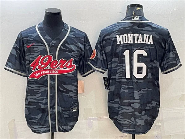 Baseball Jersey For Official Team Wear-Men's San Francisco 49ers #16 Joe Montana Gray Camo With Patch Cool Base Stitched Baseball Jersey