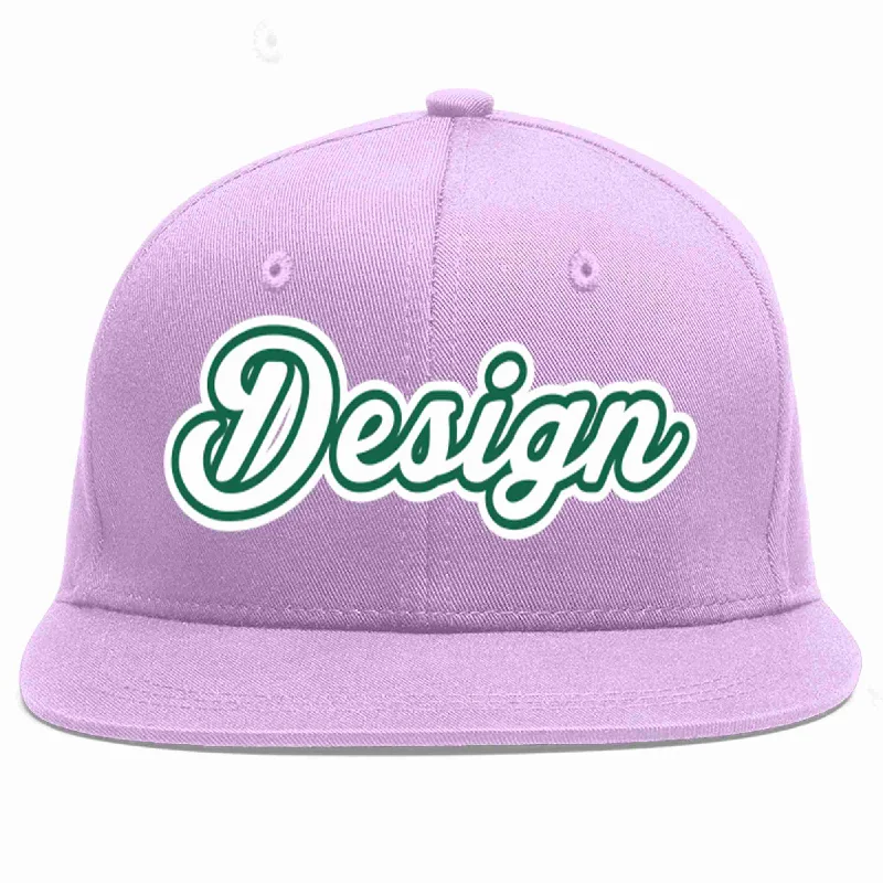 Baseball Cap With Cool Graphics-Custom Light Purple White-Kelly Green Flat Eaves Sport Baseball Cap Design for Men/Women/Youth