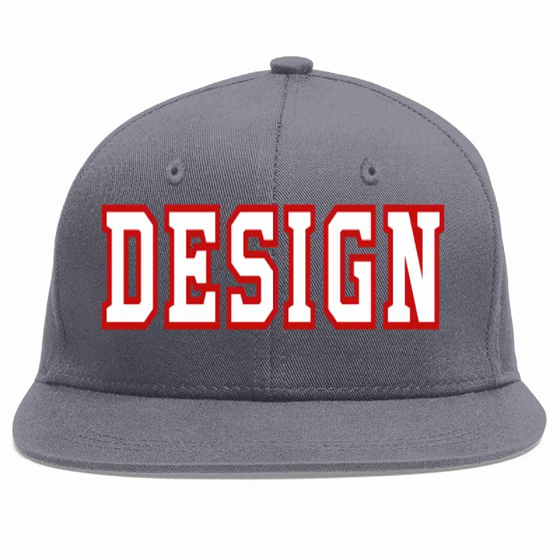 Baseball Cap With Lightweight Mesh-Custom Dark Gray White-Red Flat Eaves Sport Baseball Cap Design for Men/Women/Youth