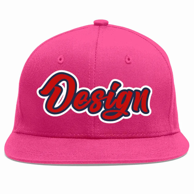 Baseball Cap For Sports Apparel-Custom Rose Red Red-Navy Flat Eaves Sport Baseball Cap Design for Men/Women/Youth