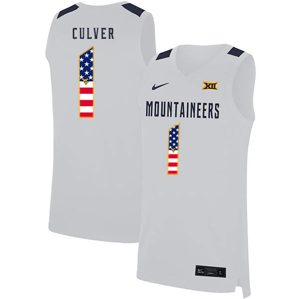 Football Jersey For Custom Player Orders-Basketball Jersey For Custom Player Orders-West Virginia Mountaineers 1 Derek Culver White USA Flag Basketball College Basketball Jersey