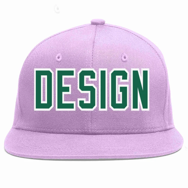 Baseball Cap For Custom Orders-Custom Light Purple Kelly Green-White Flat Eaves Sport Baseball Cap Design for Men/Women/Youth