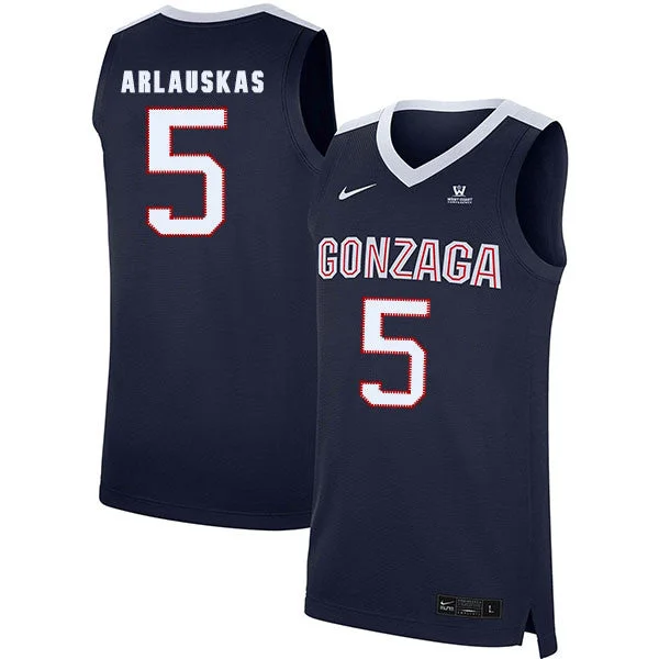 Football Jersey With Number And Name-Basketball Jersey With Number And Name-Gonzaga Bulldogs 5 Martynas Arlauskas Navy College Basketball Basketball Jersey