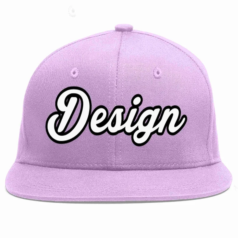 Baseball Cap For Winter Wear-Custom Light Purple White-Black Flat Eaves Sport Baseball Cap Design for Men/Women/Youth