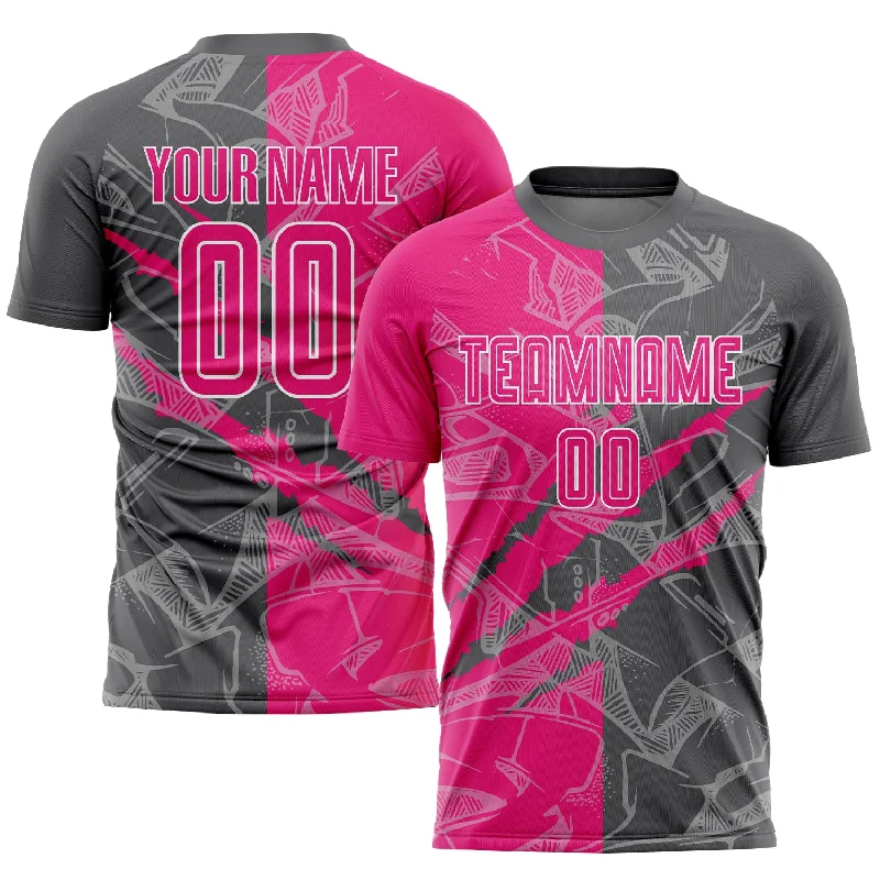 Football Jersey For Team Spirit-Custom Graffiti Pattern Hot Pink-Steel Gray Scratch Sublimation Soccer Uniform Jersey